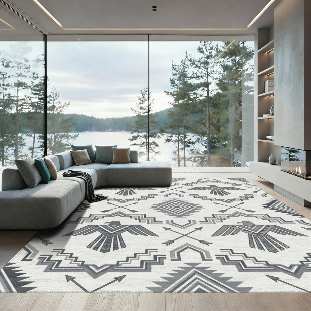 Gray Thunderbird Arrows Geometric Repetition Rug
