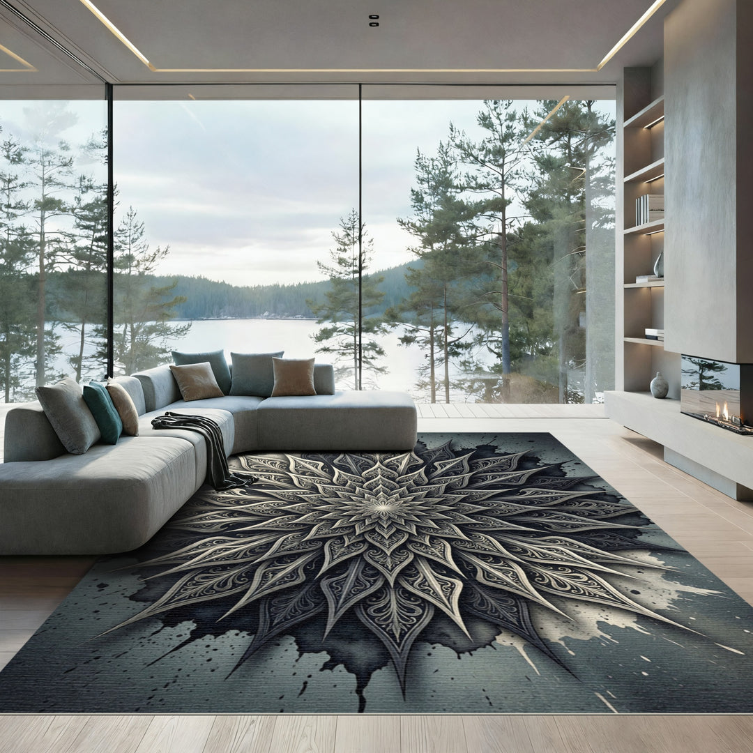 Intricate Slate Mandala Rug