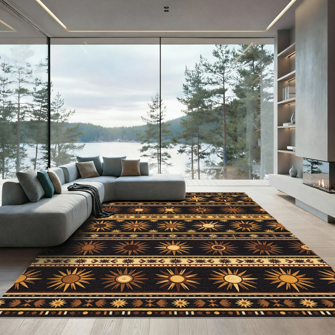 Earth Tones Sunburst Geometric Stripe Rug