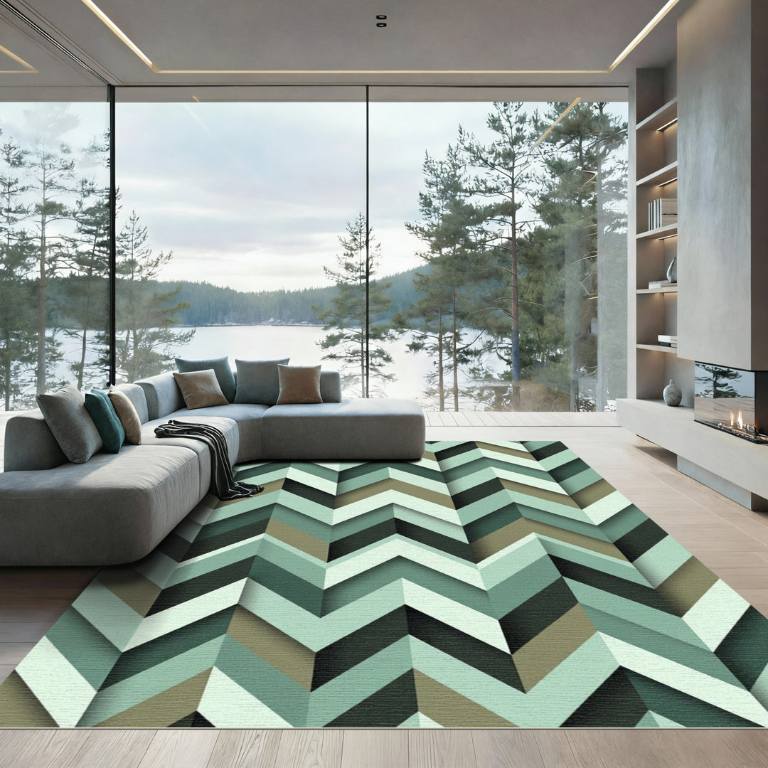Shaded Green Chevron Overlay Rug