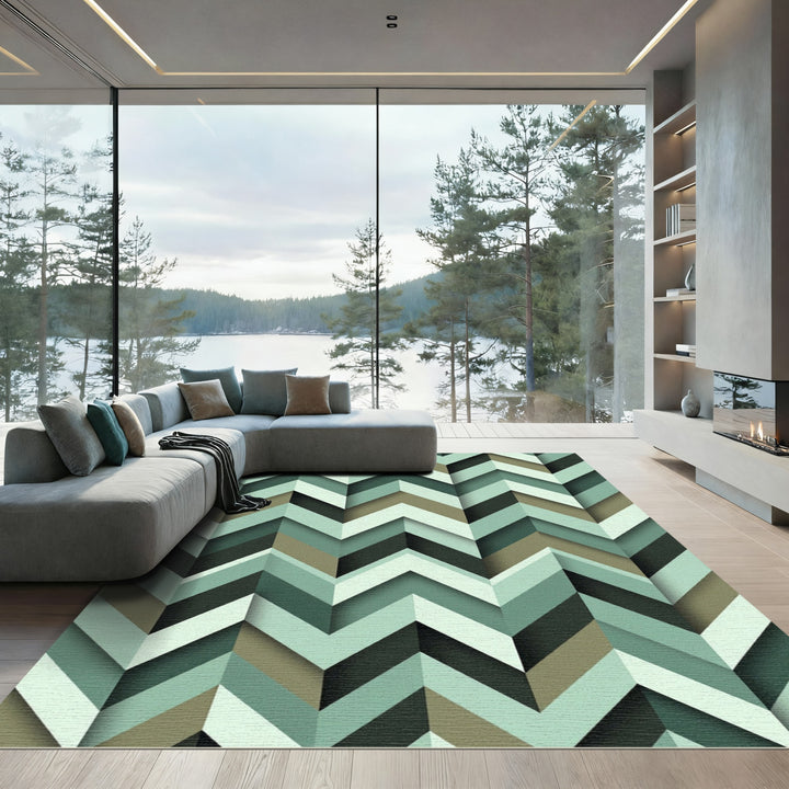 Shaded Green Chevron Overlay Rug