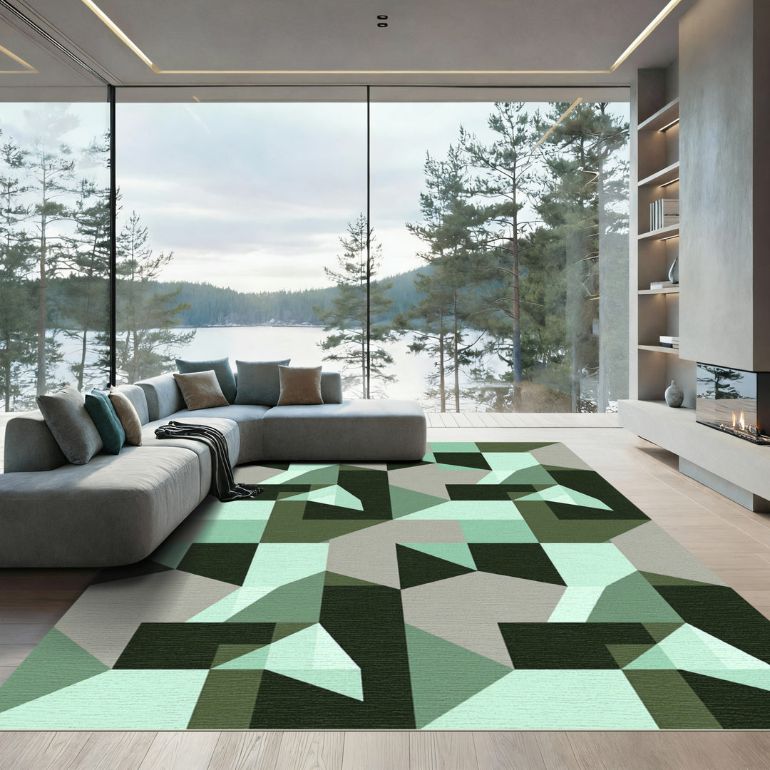 Mint Green Geometric Cube Illusion Rug