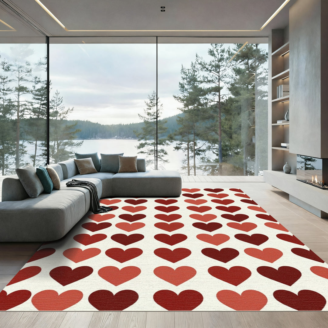 Crimson Hearts Grid Rug