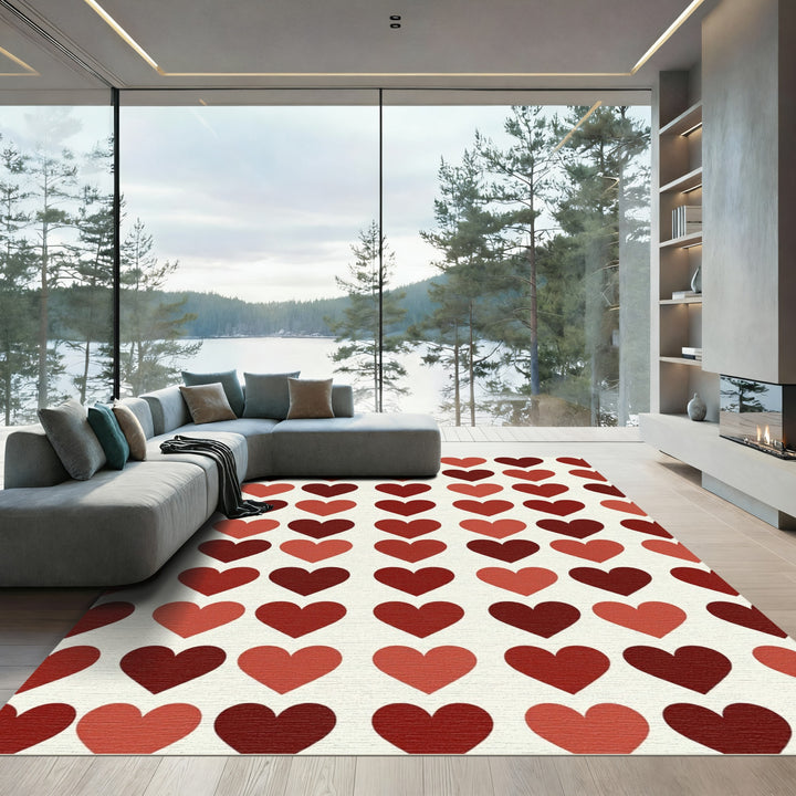 Crimson Hearts Grid Rug