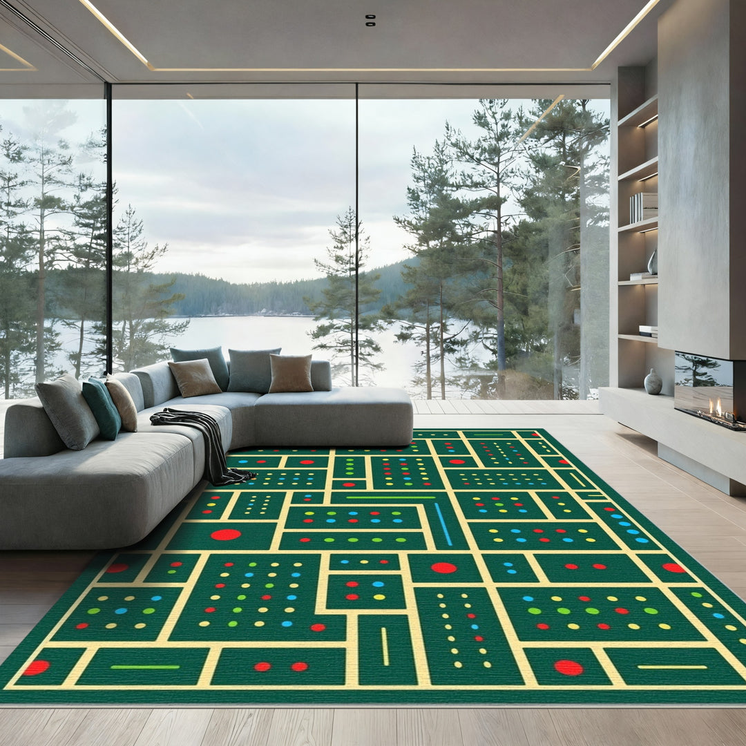 Retro Geometric Grid Dot Arrangement Rug