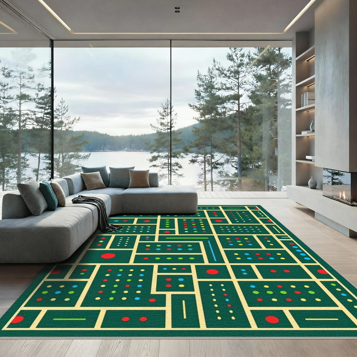 Retro Geometric Grid Dot Arrangement Rug