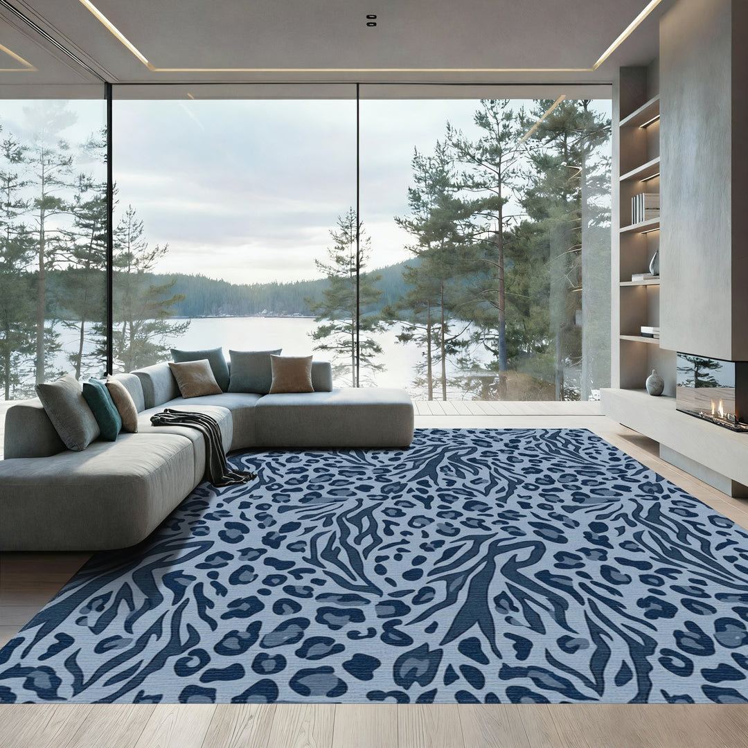 Blue Leopard Zebra Mix Animal Spots Rug