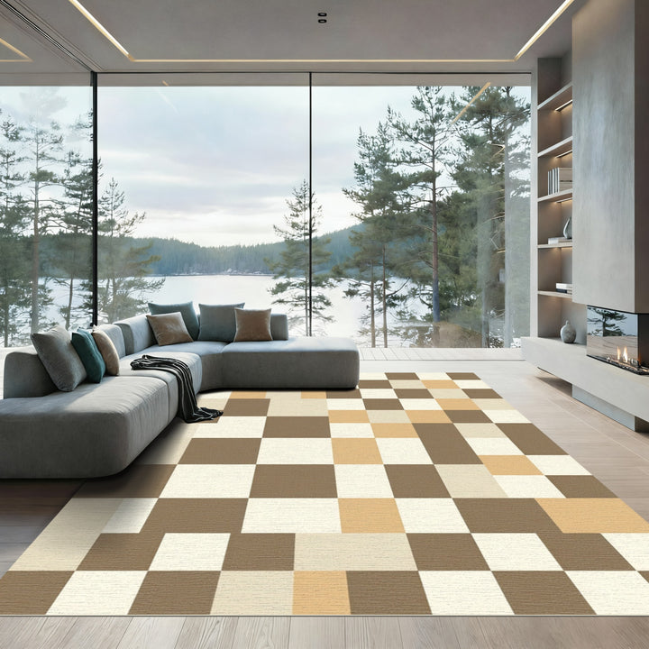 Earthy Tone Checkerboard Squares Rug