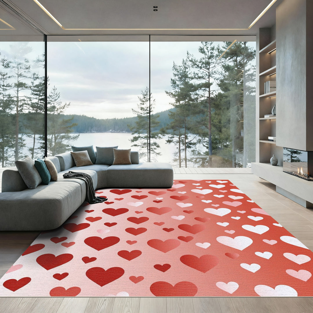 Red Gradient Scattered Hearts Rug