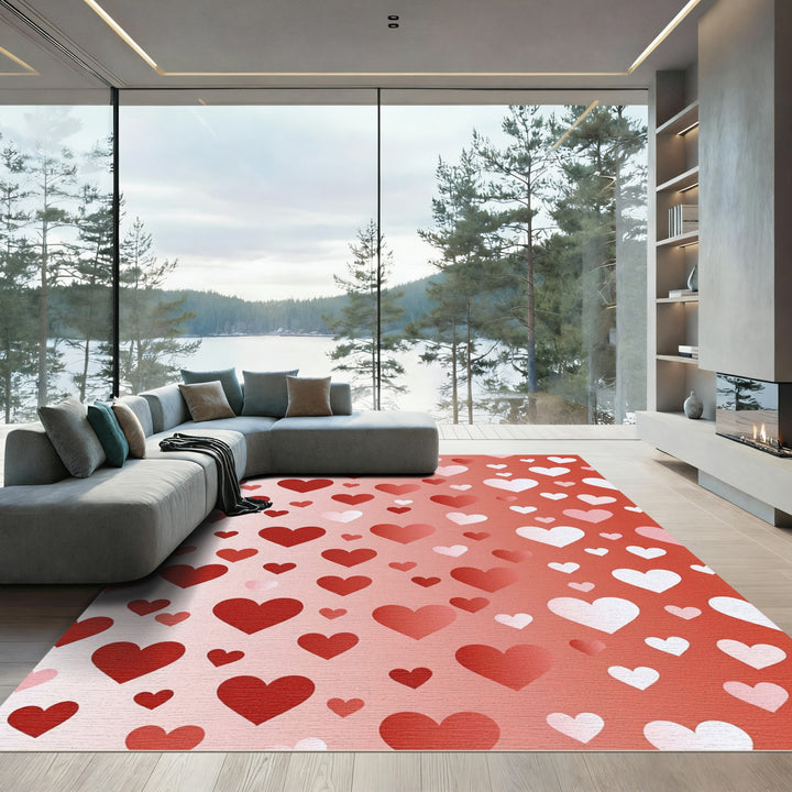 Red Gradient Scattered Hearts Rug