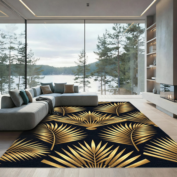 Gilded Palm Fronds Fan Composition Rug