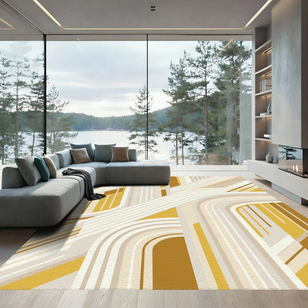 Golden Yellow Arched Stripes Rug