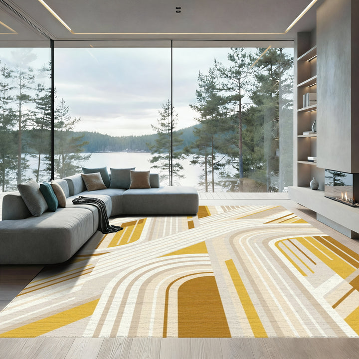 Golden Yellow Arched Stripes Rug