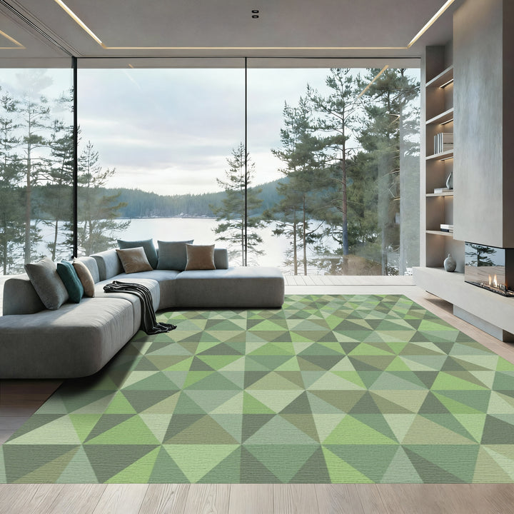 Earthy Green Geometric Triangle Harmony Rug