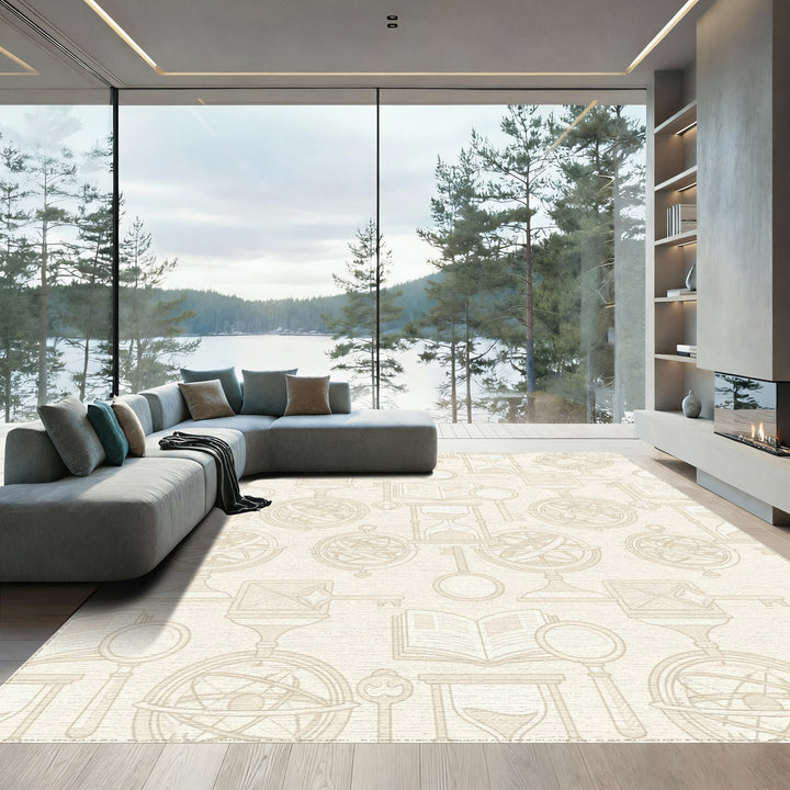 Vintage Beige Nautical Cartography Collage Rug