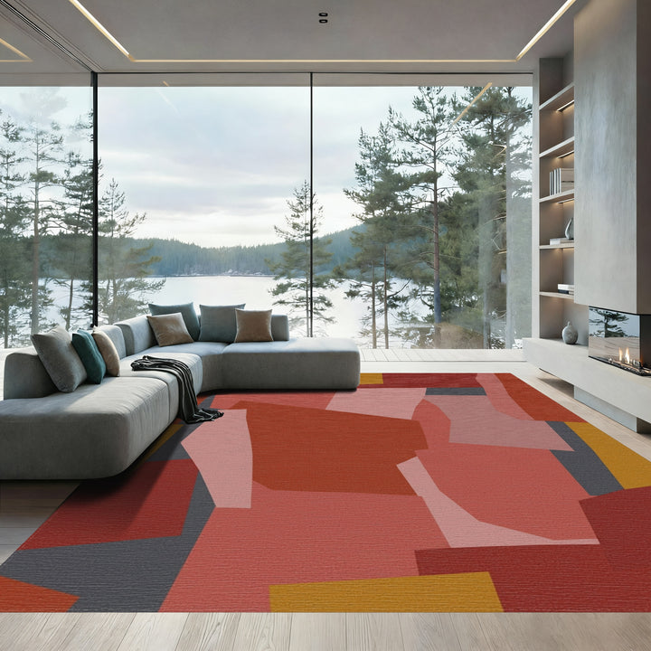 Terracotta Ochre Dusty Rose Collage Rug