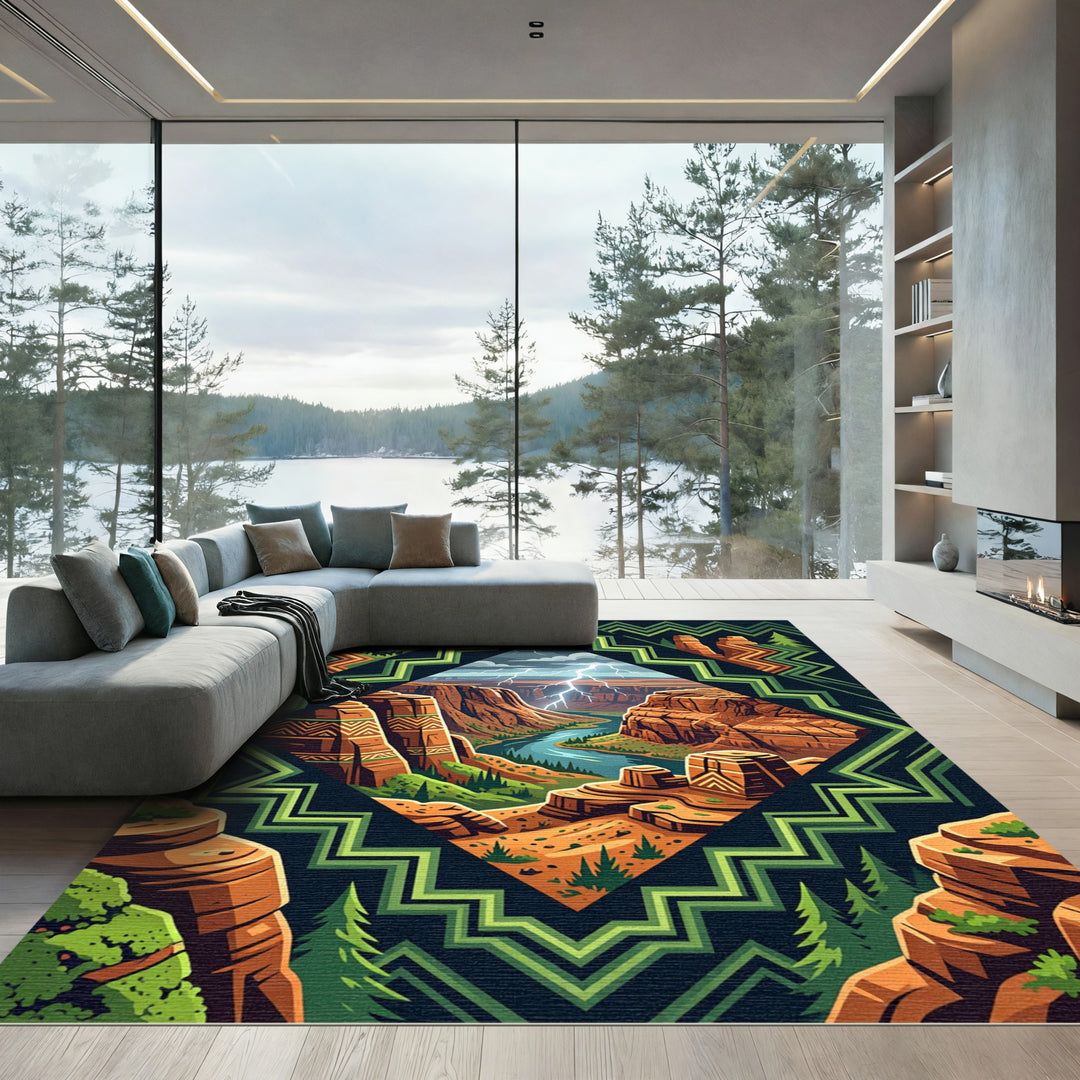 Crimson Canyon Lightning Geometric Rug