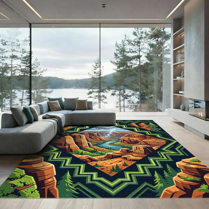 Crimson Canyon Lightning Geometric Rug
