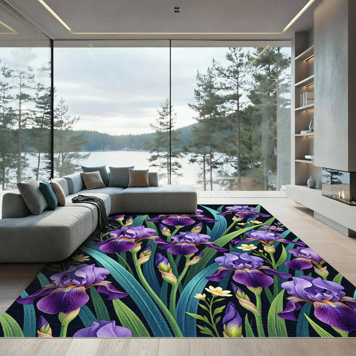 Victorian Purple Iris Floral Arrangement Rug