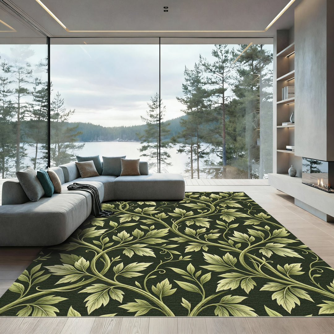 Elegant Green Vine Swirl Rug