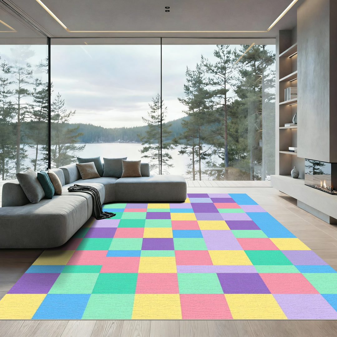 Retro Checkerboard Pastel Grid Rug