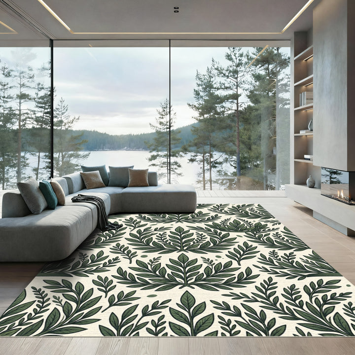 Classic Green Leaf Wreath Arrangement Rug