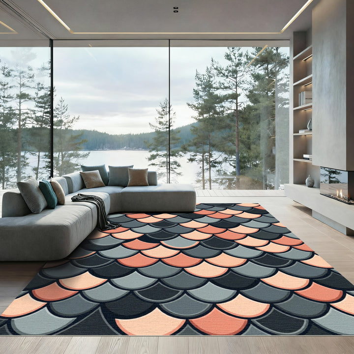 Scales Peach Gray Black Overlay Rug