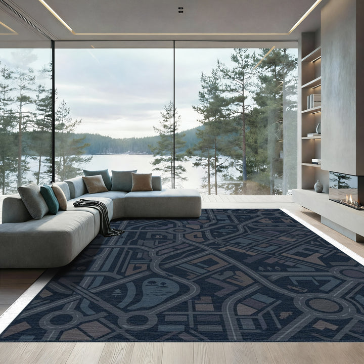 Urban City Street Map Weave Rug