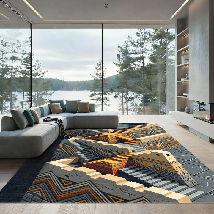 Isometric Tribal Stair Geometric Rug