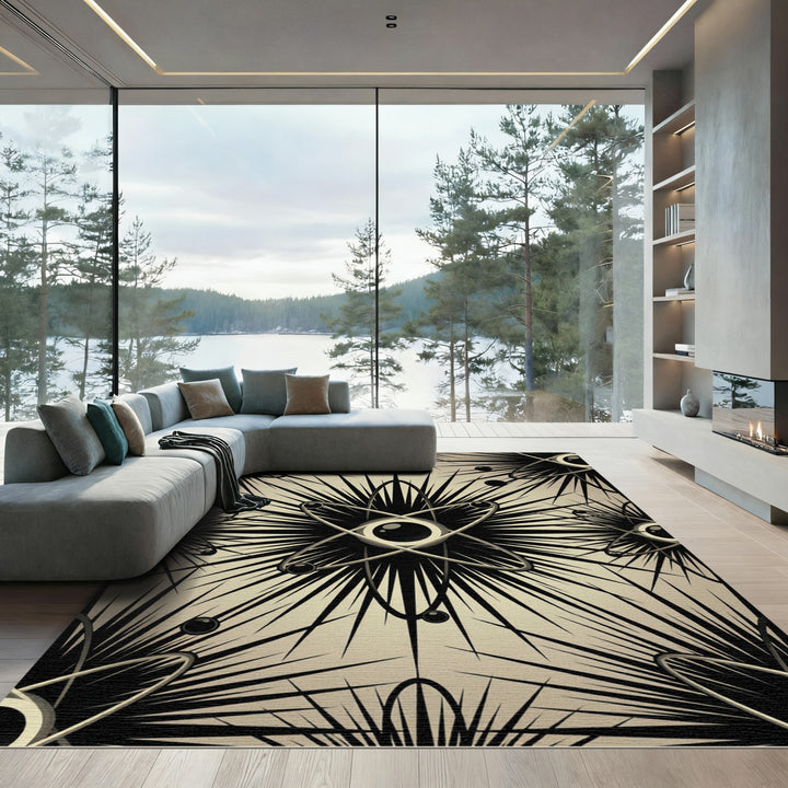 Black and Tan Atomic Eye Bloom Rug