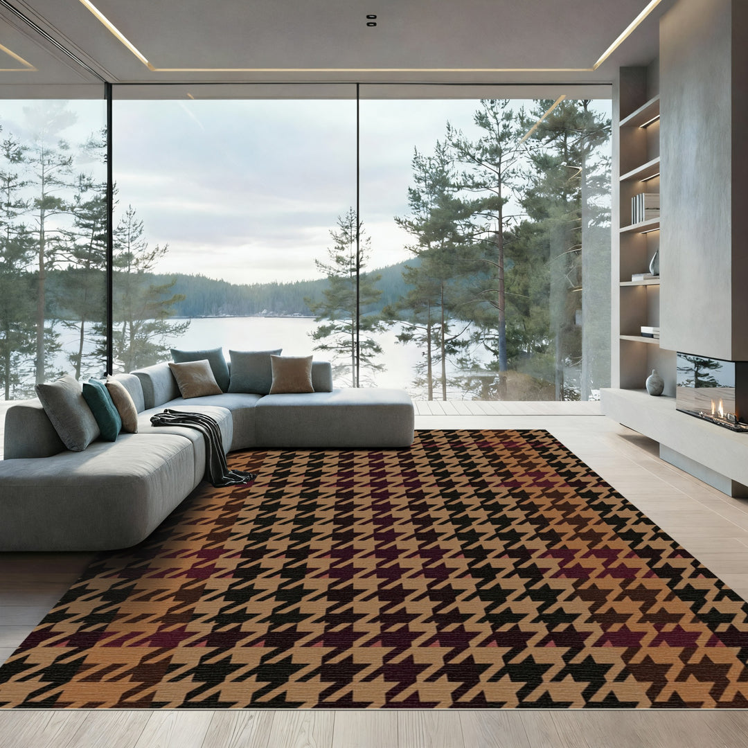 Houndstooth Brown Black Plum Rug