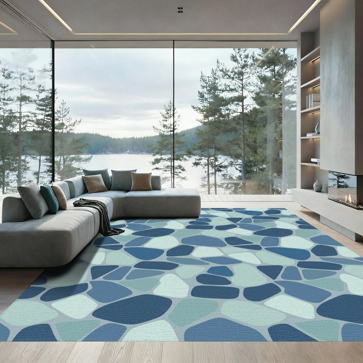Oceanic Blue Irregular Stone Mosaic Rug