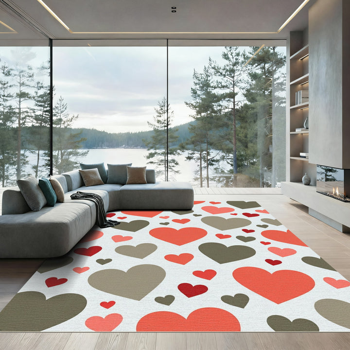 Coral And Gray Heart Scatter Rug