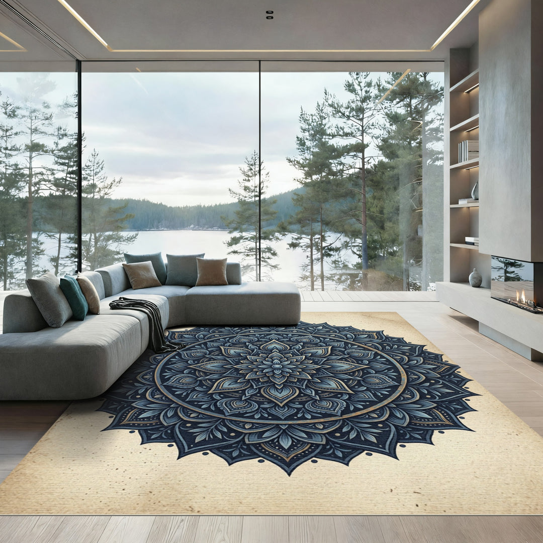 Dark Blue Intricate Mandala Rug