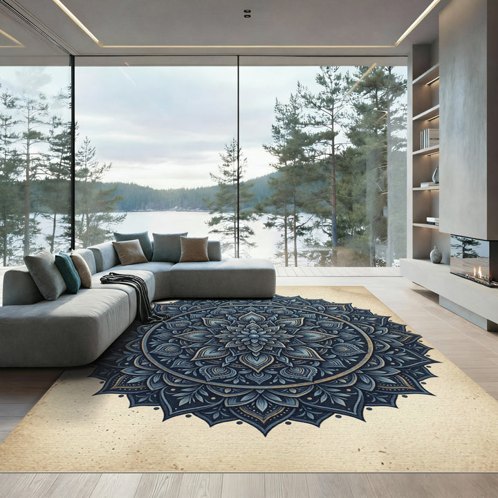 Dark Blue Intricate Mandala Rug