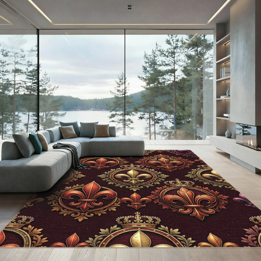 Gold Burgundy Royal Fleur de Lis Rug