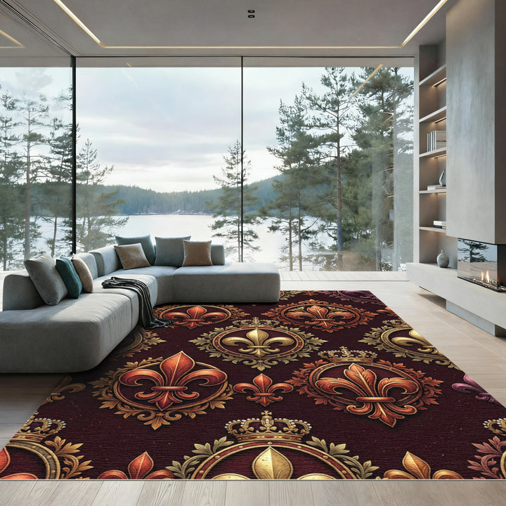 Gold Burgundy Royal Fleur de Lis Rug