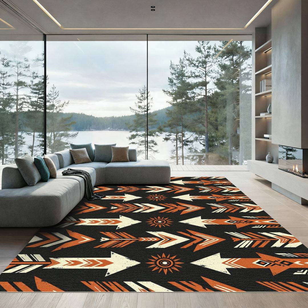 Tribal Arrow Sunburst Orange Rug