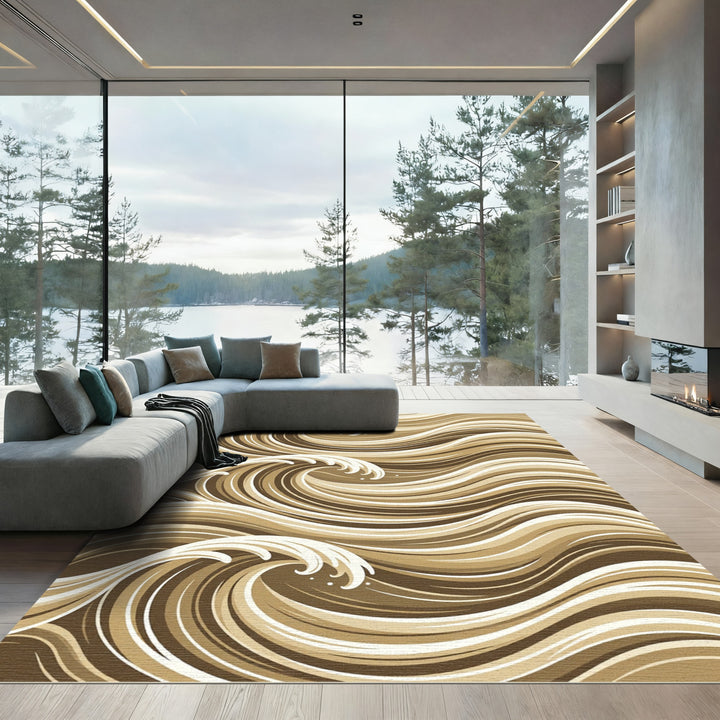 Brown And Cream Wave Rug