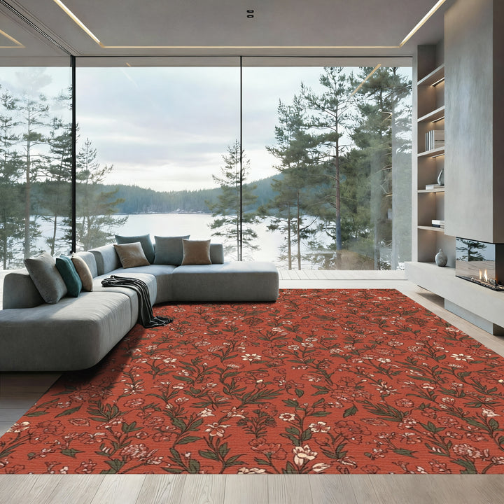 Terracotta Garden Floral Vine Rug