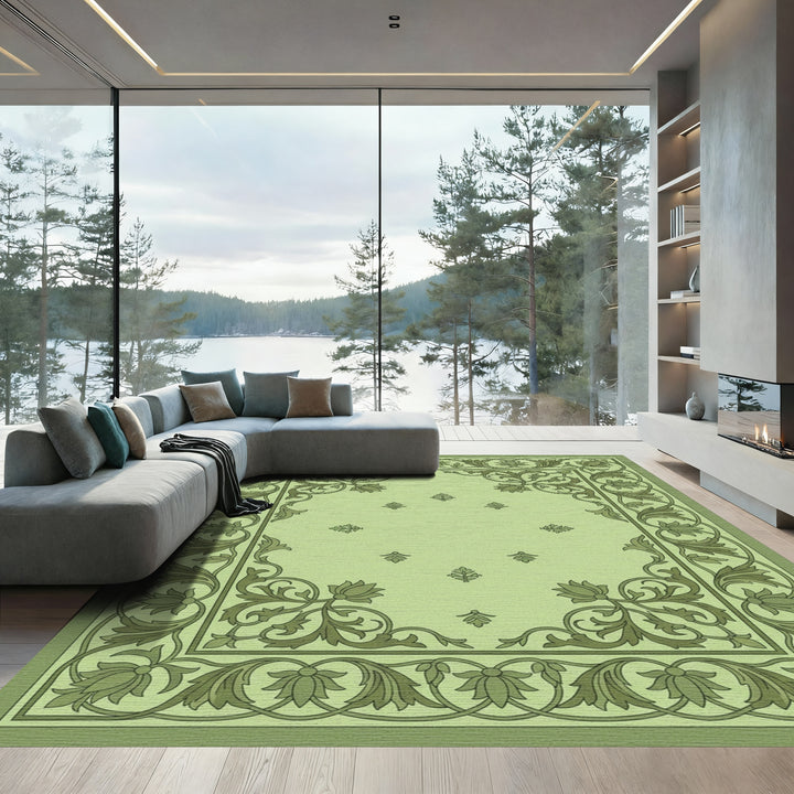 Sage Green Floral Vine Medallion Rug
