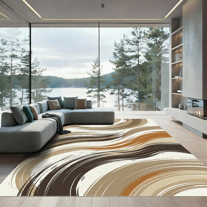 Abstract Swirling Brushstroke Earth Tones Rug