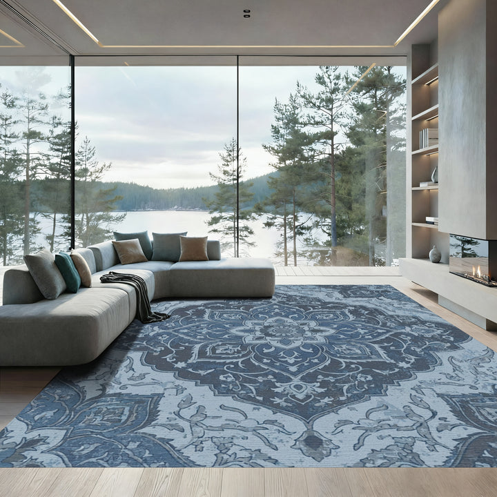 Antique Blue Floral Medallion Rug