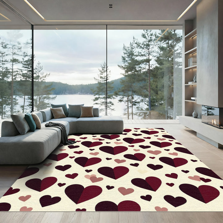 Burgundy Hearts Seamless Backdrop Romance Rug
