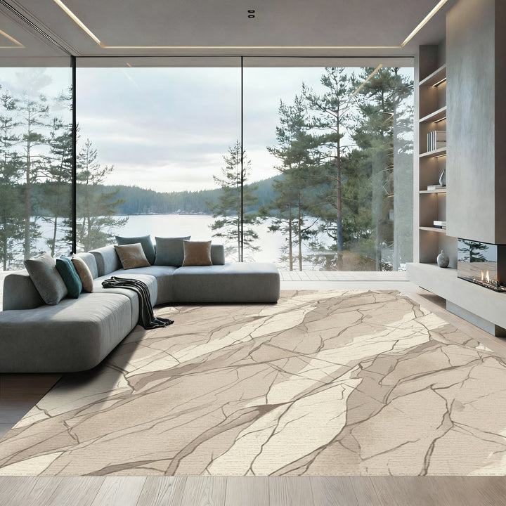 Textured Stone Landscape Cream Rug
