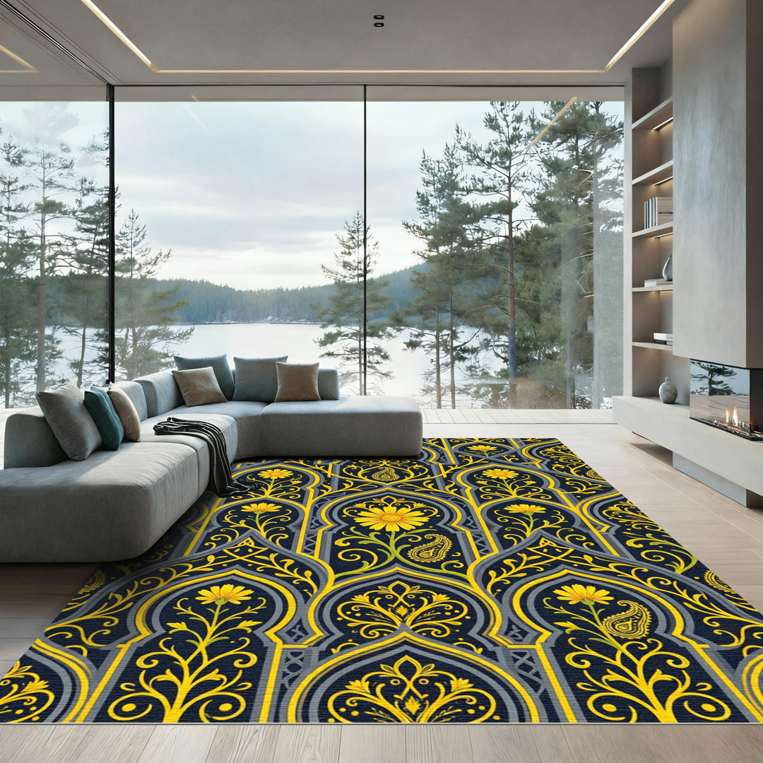 Golden Floral Arches Rug