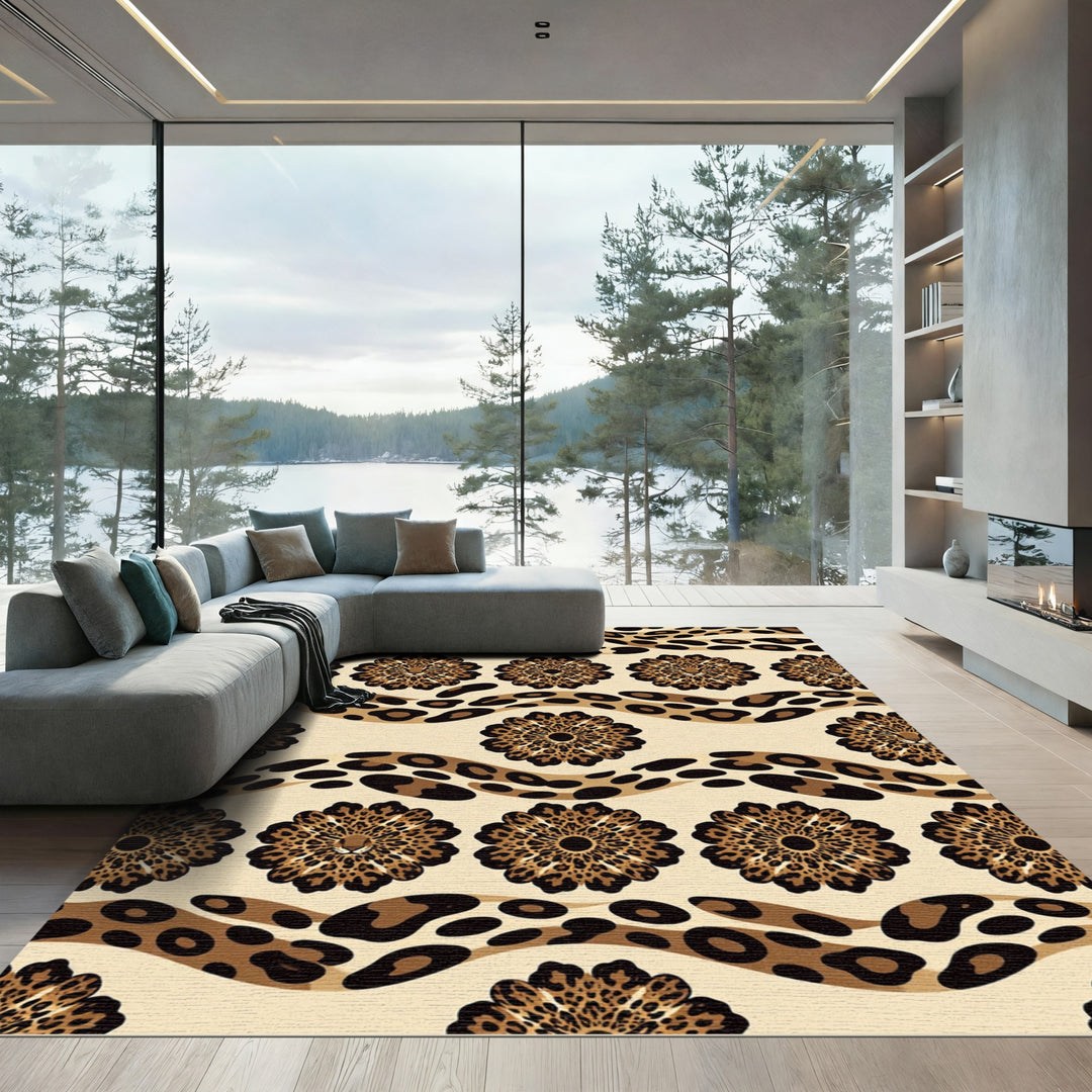 Leopard Floral Wave Composition Rug