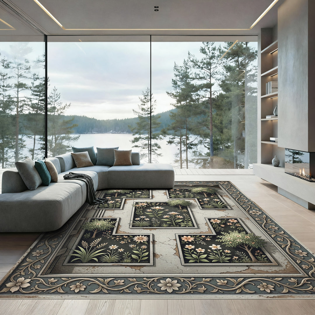 Ornate Floral Garden Vignette Rug