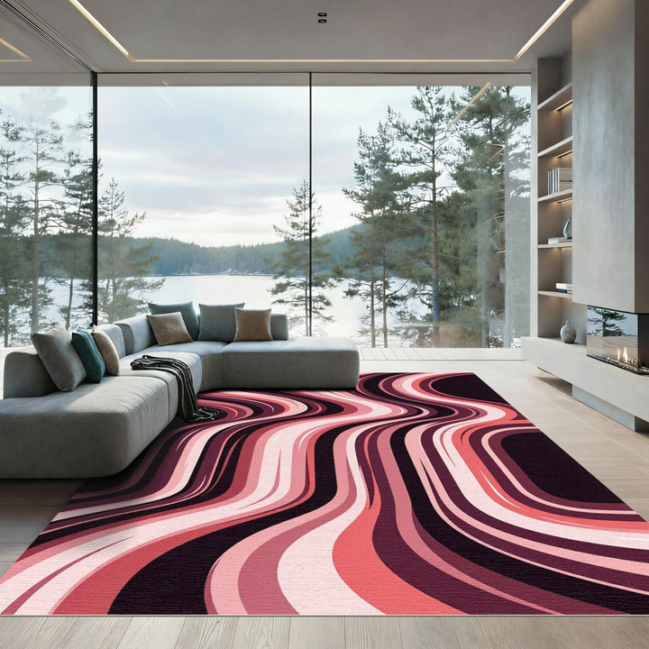 Retro Pink Wave Streaks Rug