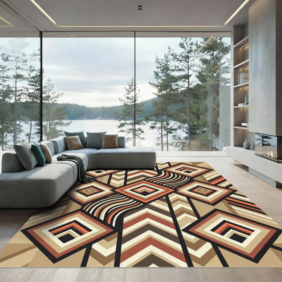 Retro Geometric Diamond Chevron Rug